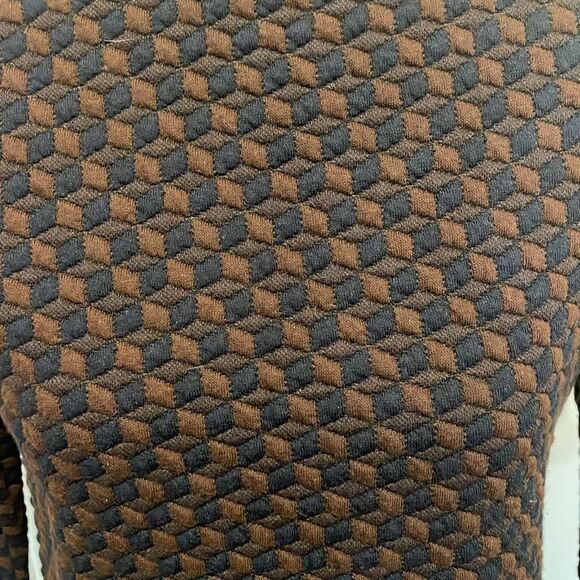 Tuckernuck Navy & Brown Geometric Print Quilted Mock Neck Dress, NWT - Picture 2 of 10